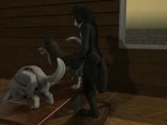 Two animals engaging in sexual activity in a beastialiy cartoon